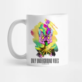 Techno cat - Only underground vibes - Catsondrugs.com - rave, edm, festival, techno, trippy, music, 90s rave, psychedelic, party, trance, rave music, rave krispies, rave flyer Mug